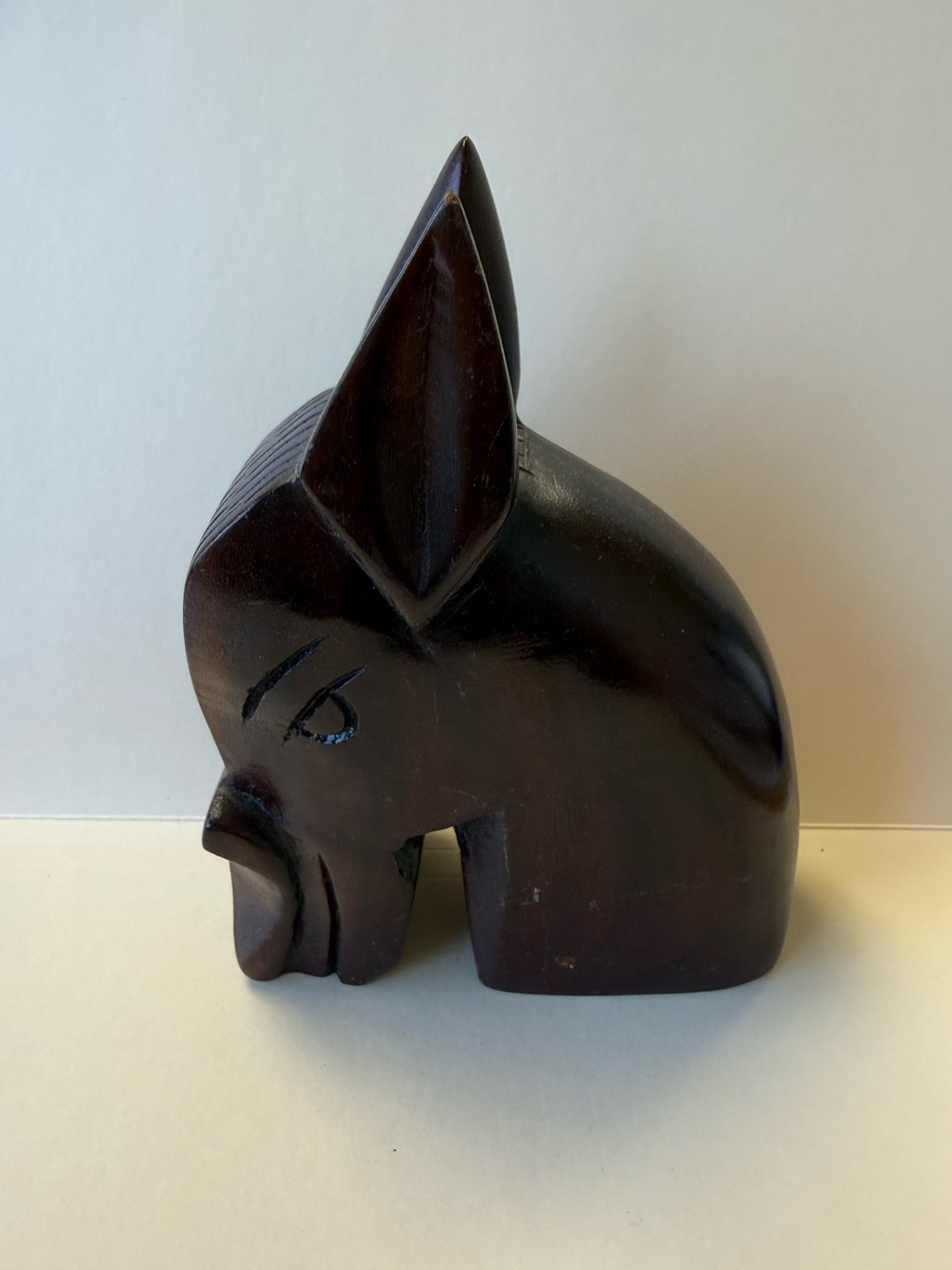 Vintage MCM Hand Carved Dark Wood Donkey Horse Head Bookend Statue Figure.